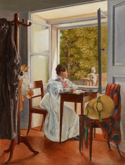 Marie Krafft aan het bureau door Johann Peter Krafft