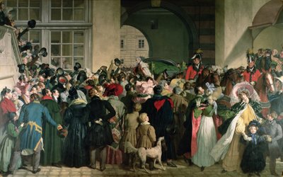 De terugkeer van Frans I van Oostenrijk naar Presburg op 27 november 1809, 1828-32 door Johann Peter Krafft
