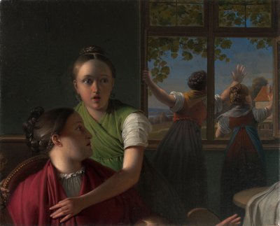 Vier meisjes in een kamer door Johann Peter Krafft