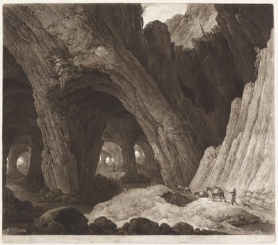 Reizigers Rustend in Gigantische Grotten door Johann Peter Pichler, after Guillam Dubois