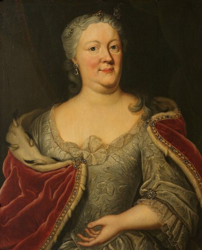 Portret van Maria Louisa van Hessen-Kassel, genaamd Maaike-Meu. Weduwe van de stadhouder van Friesland John Willem Friso, Prins van Oranje-Nassau door Johann Philipp Behr