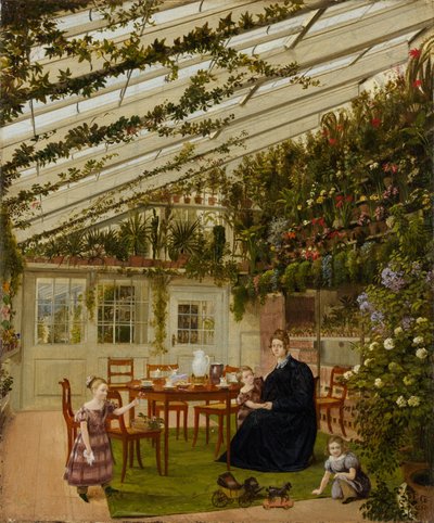 De familie van de heer Westfal in de serre, 1836 door Johann Philipp Eduard Gartner