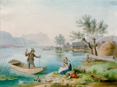 Vissersfamilie aan de Chiemsee door Johann Philipp Heinel