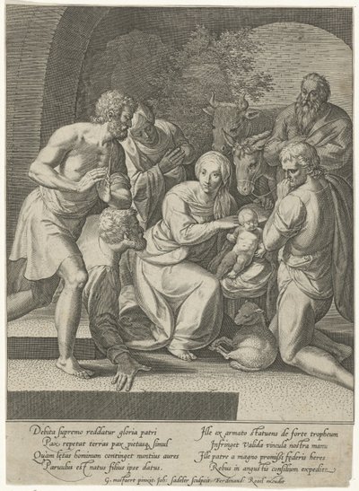 Aanbidding der herders in een nis door Johann Sadeler (I)