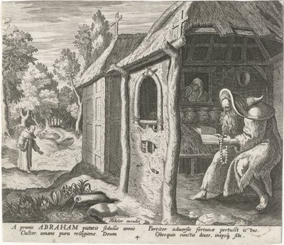 Abraham van Edessa als kluizenaar door Johann Sadeler (I)