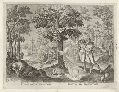 Adam en Eva in het paradijs door Johann Sadeler (I)