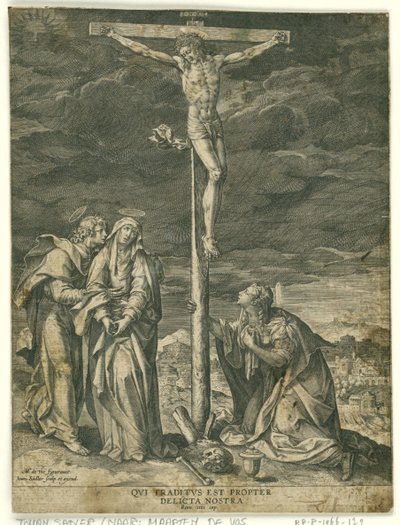 Christus aan het kruis, met Maria, Johannes en Maria Magdalena door Johann Sadeler (I)