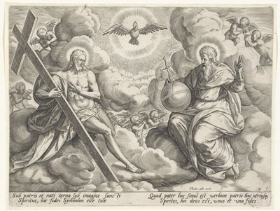 De heilige Drie-eenheid in de wolken door Johann Sadeler (I)