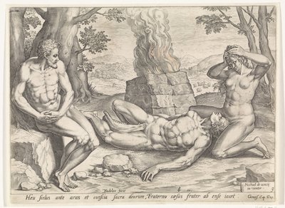 Eva treurt om de dood om Abel (Geschiedenis van Kain en Abel) door Johann Sadeler (I)