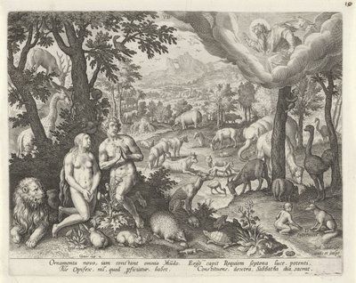 God de Vader zegent Adam, Eva en de dieren door Johann Sadeler (I)