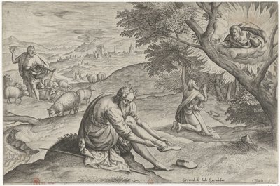 God verschijnt aan Mozes in het brandende braambos door Johann Sadeler (I)