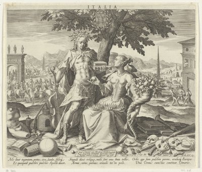 Italië, met Venus en Apollo door Johann Sadeler (I)