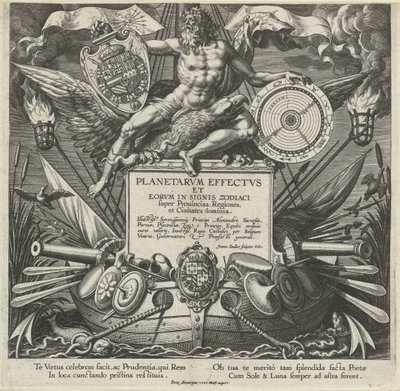 Jupiter en een oorlogsschip met het wapen van Alessandro Farnese door Johann Sadeler (I)