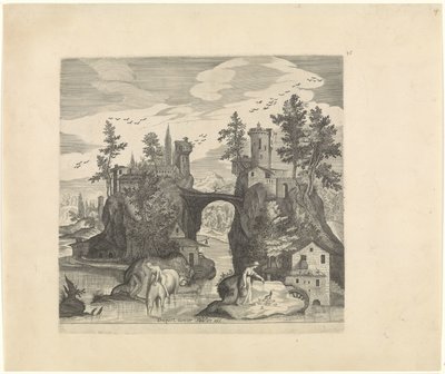 Landschap met twee eilanden door Johann Sadeler (I)