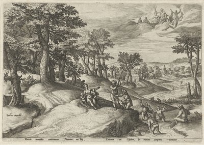 Leto (Latona) verandert de Lyciërs in kikkers door Johann Sadeler (I)