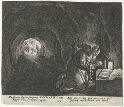 Macarius van Egypte als kluizenaar door Johann Sadeler (I)