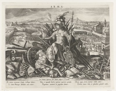 Minerva als patrones van de krijgskunst door Johann Sadeler (I)