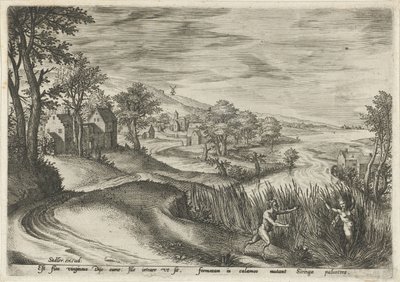 Pan achtervolgt de nimf Syrinx door Johann Sadeler (I)