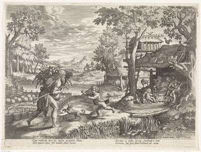 Set begroet Adam bij diens terugkomst van het veld door Johann Sadeler (I)