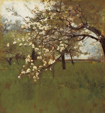 Bloeiende appelboom (olieverf op doek) door Johann Sperl