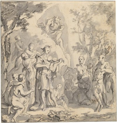 De Wedstrijd tussen Apollo en Pan voor Koning Midas door Johann Spillenberger