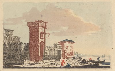 Kastelen, ruïnes en zeegezichten - Zes gekleurde gravures door Johann Teyler