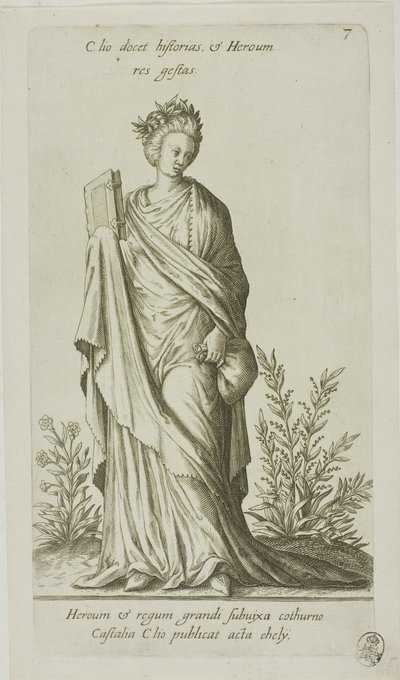 Clio, Muze van de Geschiedenis, plaat 7 van Parnassus Biceps door Johann Theodor de Bry