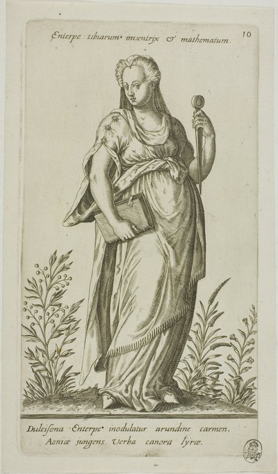 Enterpe, muze van muziek, plaat 10 uit Parnassus Biceps door Johann Theodor de Bry