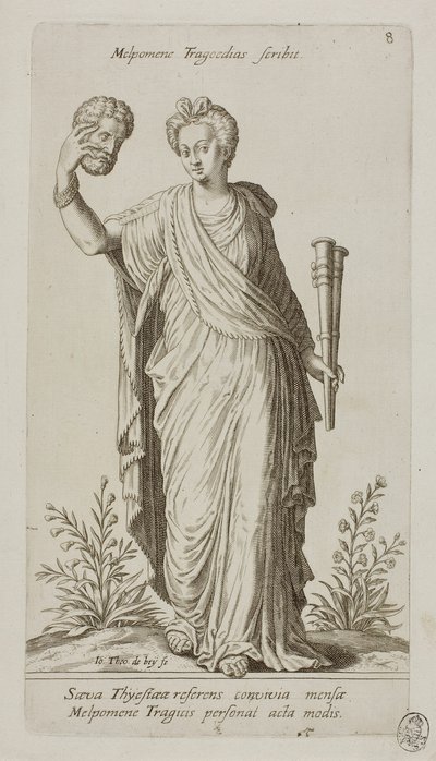 Melpomene, Muze van de Tragedie, plaat 8 uit Parnassus Biceps door Johann Theodor de Bry