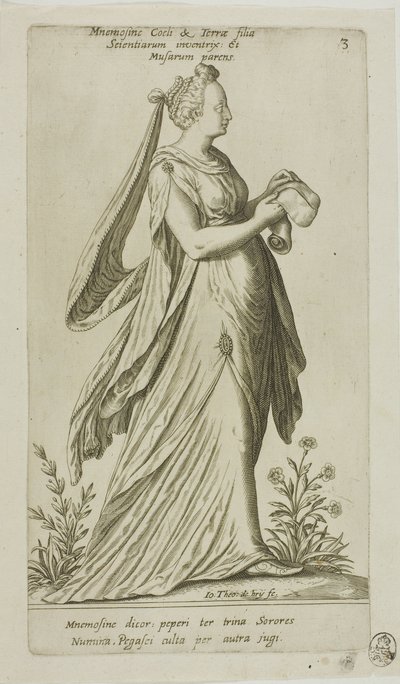 Mnemosine (Geheugen), plaat 3 uit Parnassus Biceps door Johann Theodor de Bry