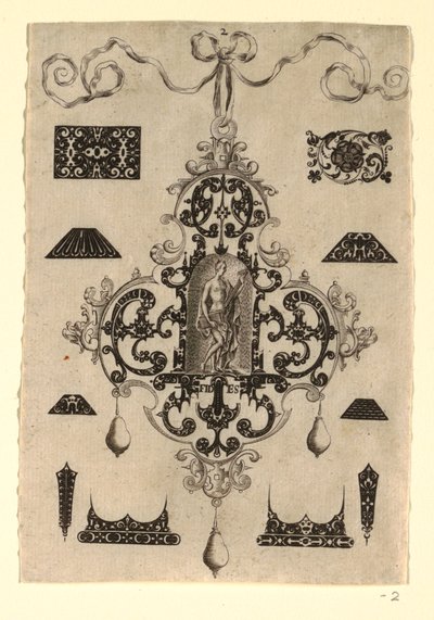 Plaat 2, uit een serie van acht hangerontwerpen met de kardinale deugden door Johann Theodor de Bry