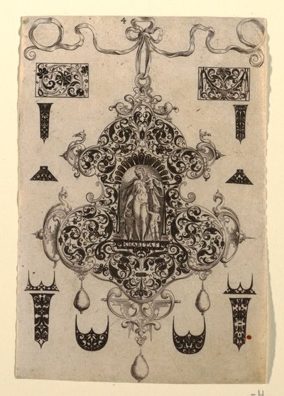 Plaat 4, uit een serie van acht hangerontwerpen met de kardinale deugden door Johann Theodor de Bry