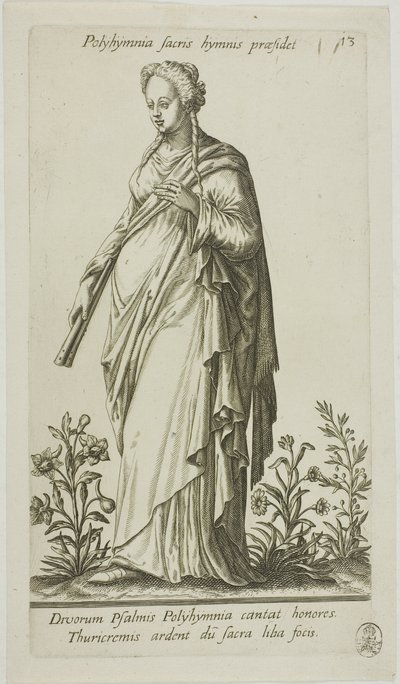 Polyhymnia, Muze van de Hymnen, plaat 13 uit Parnassus Biceps door Johann Theodor de Bry