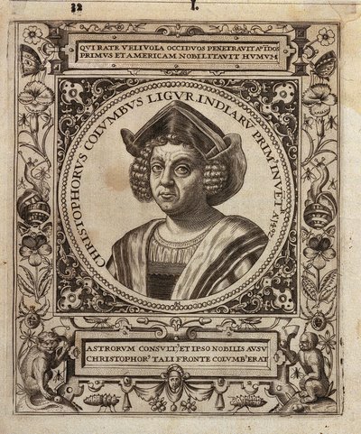 Portret van Christoffel Columbus door Johann Theodor de Bry