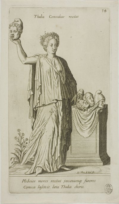 Thalia, Muze van de Komedie, plaat 14 van Parnassus Biceps door Johann Theodor de Bry