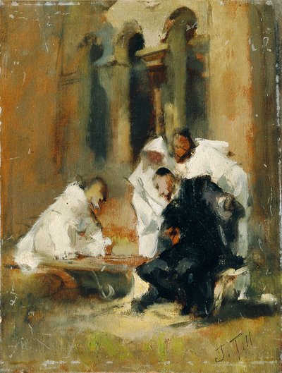 In het kloosterhof (Drie Dominicanen) door Johann  Till der Jüngere