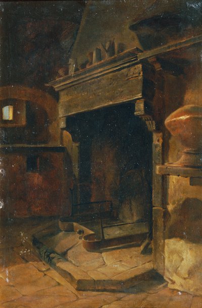 Interieur met open haard door Johann  Till der Jüngere