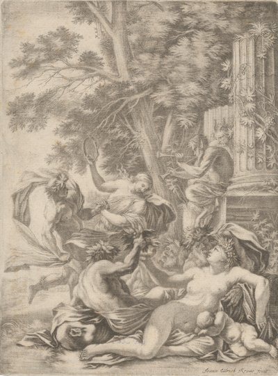 Een Bacchanaal tafereel door Johann Ulrich Kraus