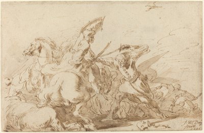 Een gevecht tussen oosterse cavalerie en soldaten, 1636 door Johann Wilhelm Baur