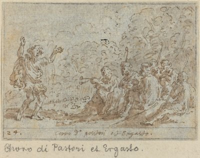 Koor van herders en Ergasto door Johann Wilhelm Baur
