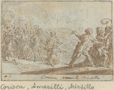 Corisca, Amarilli en Mirtillo, 1640 door Johann Wilhelm Baur