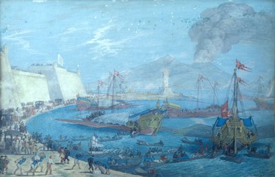 Uitzicht op de haven van Napels door Johann Wilhelm Baur