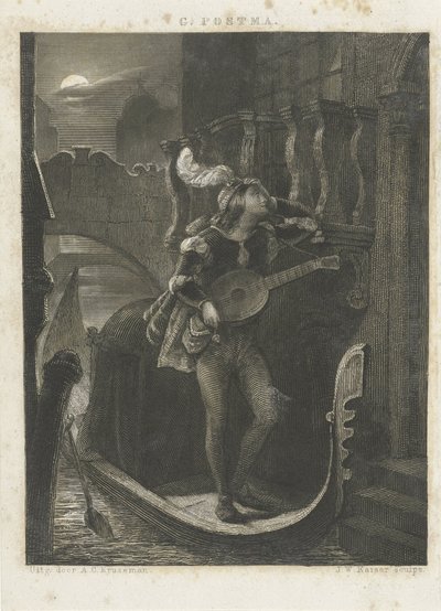 Gondel bij maneschijn door Johann Wilhelm Kaiser (I)