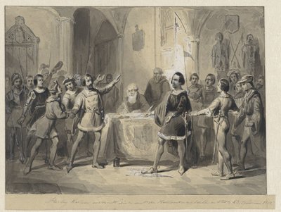 Hertog Willem verbindt zich met de Hollandse edelen en steden door Johann Wilhelm Kaiser (I)