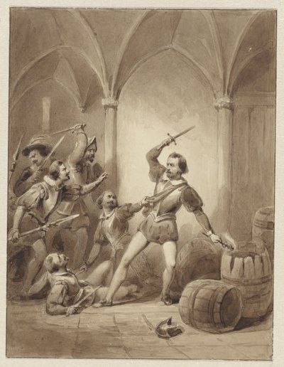 Het sneuvelen van Herman de Ruyter op Loevesteyn, 1570 door Johann Wilhelm Kaiser (I)