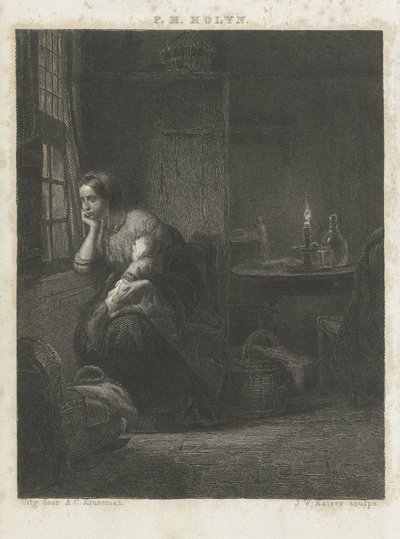 Vrouw met kind bij een venster door Johann Wilhelm Kaiser (I)