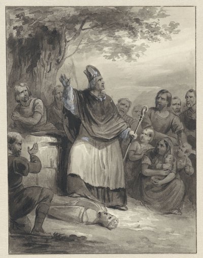 Willibrord verkondigt het geloof op Walcheren, 695 door Johann Wilhelm Kaiser (I)
