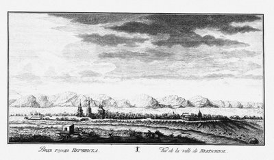Uitzicht op Nerchinsk, ca. 1735 door Johann Wilhelm Lürsenius