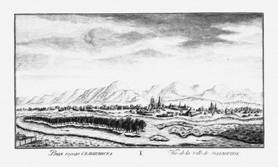 Uitzicht op Selenginsk, ca 1735 door Johann Wilhelm Lürsenius