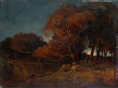 Herfstbos bij maanlicht door Johann Wilhelm Schirmer